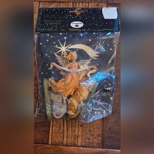 Vintage EUROMARCHI Nativity Set Figurines Angel in Pink Gown GLORIA, Donkey Cow